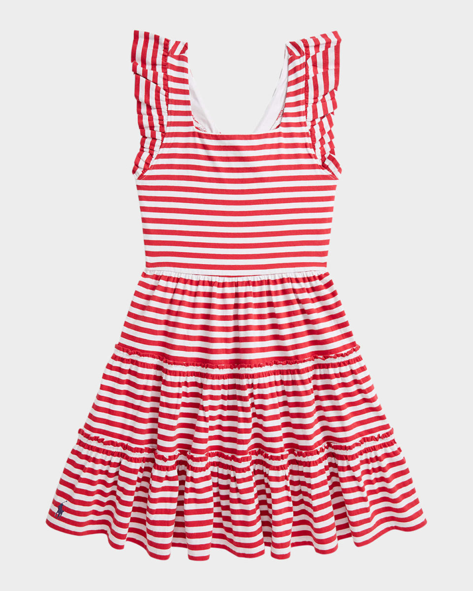 Girl's Striped Open Back Day Dress, Size S-X